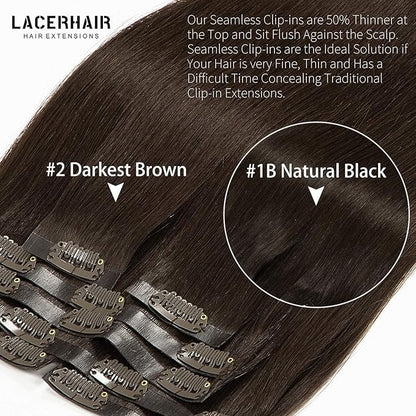 Lacer Hair Extensions Real Human Hair Seamless Clip ins Dark Brown Clip in Hair Extensions Silicone Weft Extensions 16 Inch Clip in Human Hair 7pcs 110g