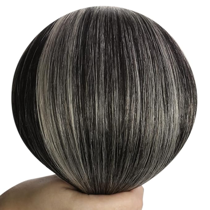 YoungSee Weft Hair Extensions Ombre Black Sew in Hair Extensions Real Human Hair Blend of Black and Silver with Black Roots Human Hair Weft Extensions for Short 100G 14Inch
