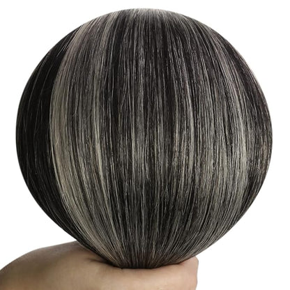 YoungSee Weft Hair Extensions Ombre Black Sew in Hair Extensions Real Human Hair Blend of Black and Silver with Black Roots Human Hair Weft Extensions for Short 100G 14Inch