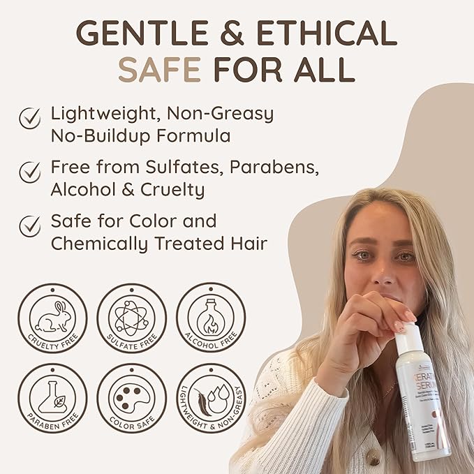 VITAMINS hair cosmetics Keratin Hair Serum for Frizzy and Damaged Hair, Anti Frizz Serum with Biotin, Castor Oil & Collagen for Heat Protection, Shine and Gloss Treatment - 4.25 Fl Oz