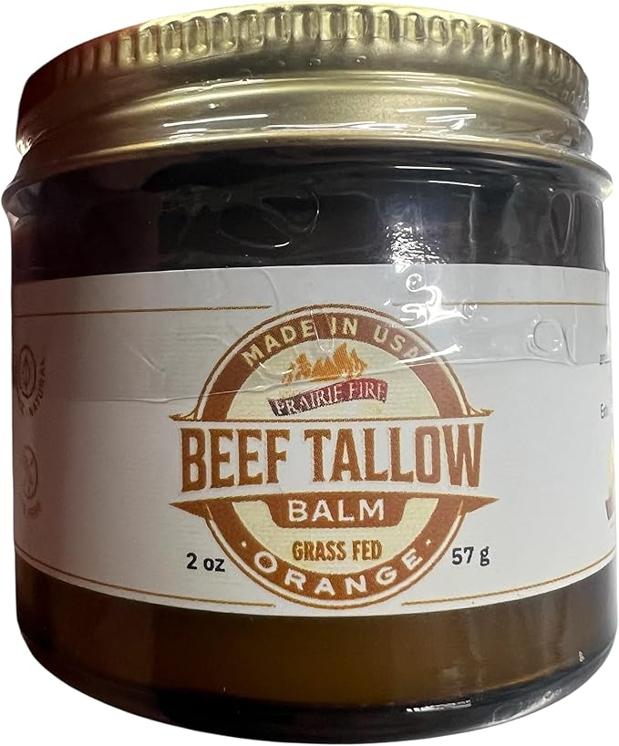Beef Tallow Balm - 2 oz - Grown and Made in USA - Organic Grass Fed and Finished Tallow - Moisturizing Skin Care Orange
