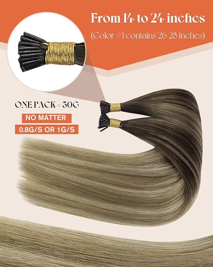 Sunny Hair I Tip Hair Extensions Human Hair Straight I Tip Hair Extensions Brown Ombre Golden Brown Mix Blonde Itip Human Hair Extensions for Women 20inch 50g