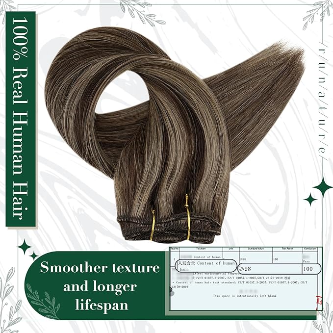 RUNATURE Clip in Hair Extensions Real Human Hair, Brown Clip in Extensions with Highlights, Remy Naural Hair for Women Silky Straight 10 Inch 50g 3pcs #2P8A Dark Brown Mix Light Brown