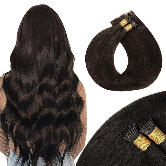 MAXITA I Tip Hair Extensions Human Hair,Dark Brown 100g/100s 16 Inch, Comfortable Wear, 100% Remy Human Hair, Real Human Itip Keratin Hair Extensions