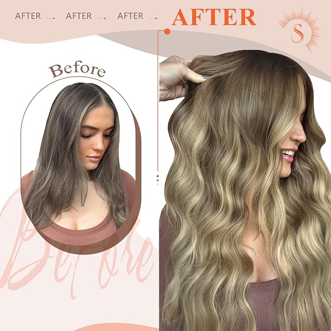 Sunny Hair U Tip Hair Extensions Human Hair Dark Brown Balayage Light Brown with Light Blonde UTip Extensions Natural Blends K Tip Hair Extensions Real Human Hair Easy to Curl 22inch 50g