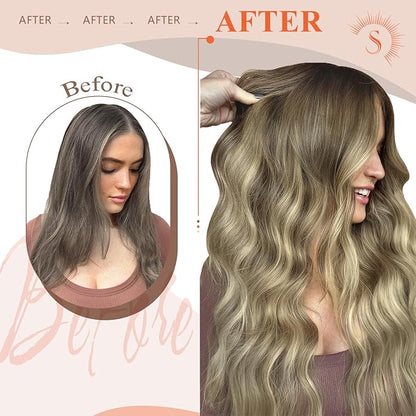 Sunny Hair U Tip Hair Extensions Human Hair Dark Brown Balayage Light Brown with Light Blonde UTip Extensions Natural Blends K Tip Hair Extensions Real Human Hair Easy to Curl 22inch 50g