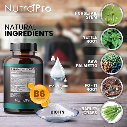 Hair Growth Vitamins For Men - Anti Hair Loss Pills. Regrow Hair & Beard Growth Supplement For Volumize, Thicker Hair.Stop Hair Loss And Thinning Hair With Biotin & Saw Palmetto Hair Vitamins.120 Caps