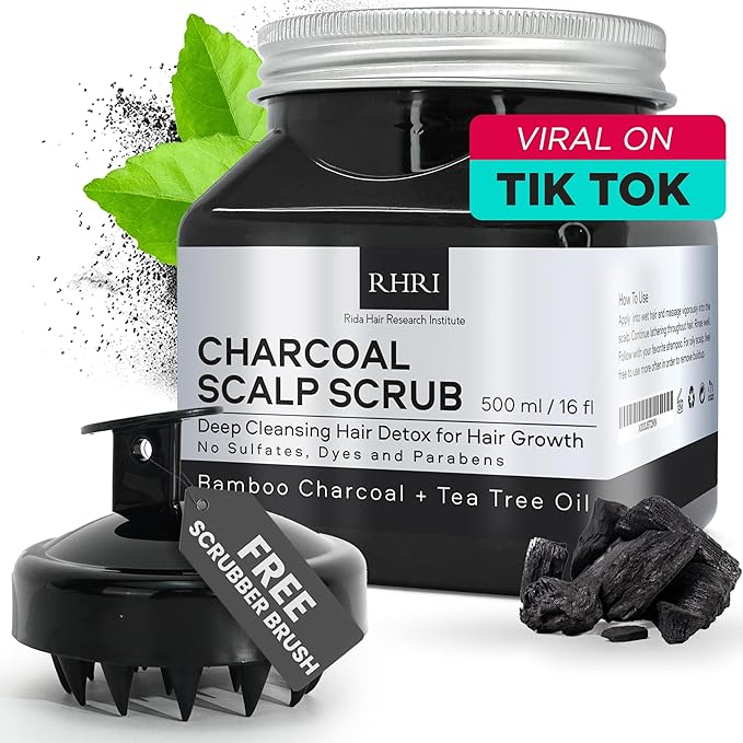 Sulfate-Free Charcoal Scalp Scrub with Bamboo Charcoal & Tea Tree Oil | Exfoliating Hair & Scalp Treatment for Detox, Dandruff & Build-Up | Scalp Exfoliator Scrub ( 16 Fl Oz )