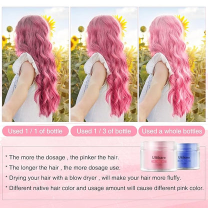 Ultikare Kids Hair Coloring Gel - Temporary Light Pink Hair Wax, Washable Hair Dye Cream, Natural Hair Paint for Hairstyling, Halloween, Cosplay, Parties, and Gifts - 3.4 Fl Oz