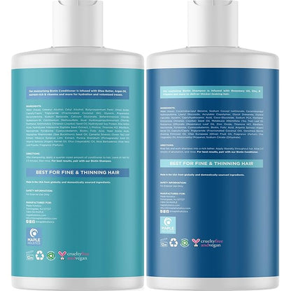 Rosemary Biotin Shampoo and Conditioner Set - Volumizing Shampoo and Conditioner for Thinning Hair for Women & Men with Nourishing B Vitamins - Color Safe Sulfate Paraben & Silicone Free (16 Fl Oz)
