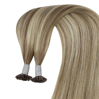 YoungSee K Tip Hair Extensions Ombre Pre Bonded Hair Extensions Light Brown Ombre Blonde Ktip Remy Hair Extensions Balayage K Tips Human Hair Extensions for Women 20in Human Hair K Tip 50s/50g