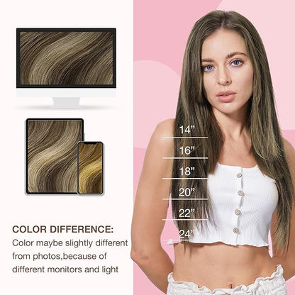 GOO GOO Sew in Hair Extensions Real Human Hair, Weft Hair Extensions Human Hair, 4/26/4 Balayage Chocolate Brown to Honey Blonde 22inch 110g, Weft Bundles Straight Silky Remy Hair