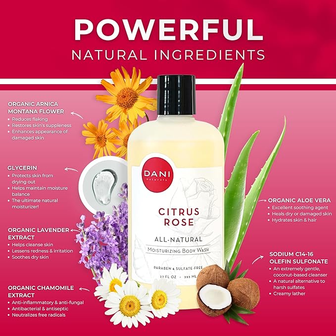 Naturals Moisturizing Body Wash - Citrus Rose Scent with Organic Aloe Vera & Natural Glycerin - Paraben & Sulfate-Free Shower Gel - 12 oz - Vegan & Cruelty-Free
