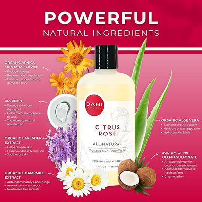 Naturals Moisturizing Body Wash - Citrus Rose Scent with Organic Aloe Vera & Natural Glycerin - Paraben & Sulfate-Free Shower Gel - 12 oz - Vegan & Cruelty-Free