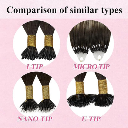 YoungSee Microlink Hair Extensions Human Hair Balayage Microloop Hair Extensions Human Hair Dark Brown Roots Ombre Blonde Bead Hair 18In 50g 50s Remy Extensions for Thin Hair