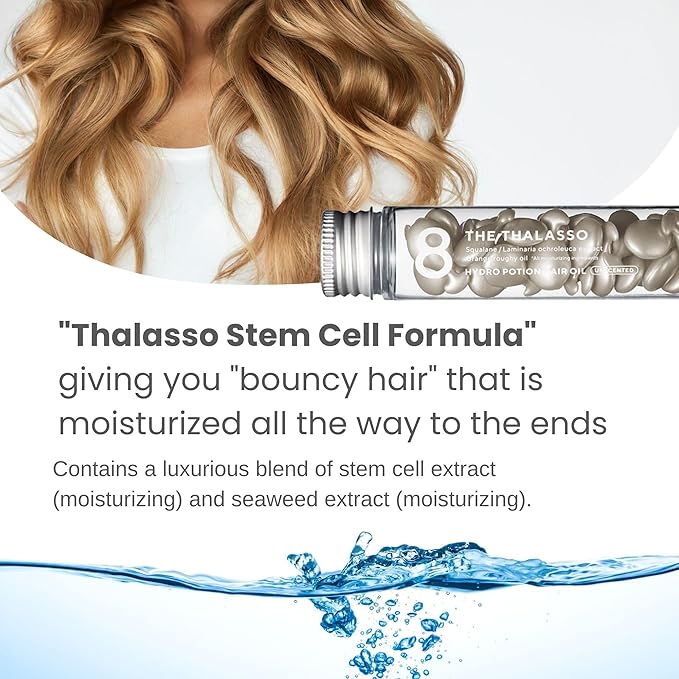 8 THE THALASSO Potion Hair Oil for Frizzy & Damaged Hair Women & Men, Keratin Hair Care for Repairing with Squalane & Deep Ocean Water, Sulfate & Paraben Free, UNSCENTED, 24 Capsules