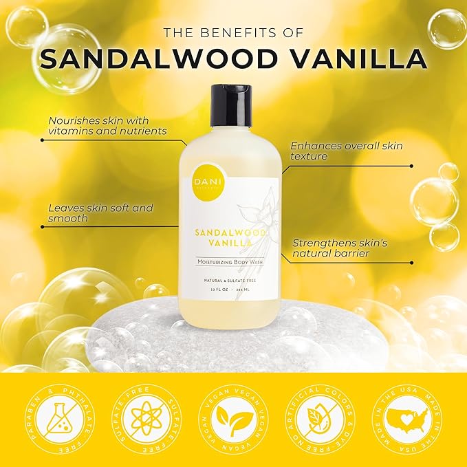 Naturals Body Wash - Warm Sandalwood Vanilla Scent with Organic Aloe Vera & Natural Glycerin - Sulfate & Paraben-Free Shower Gel - For Men & Women - 12 oz - Vegan & Cruelty-Free