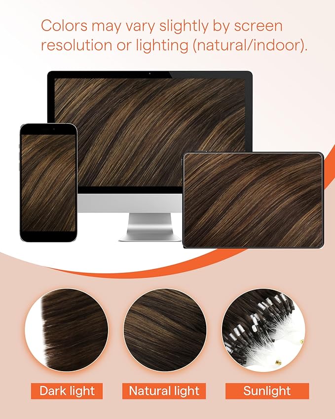 Sunny Hair Microlink Hair Extensions Human Hair Dark Brown Balayage, Straight Beaded Extensions, Soft Silky Micro Loop, Natural Blends for Women, Just Below the Shoulders 16 Inch 50G