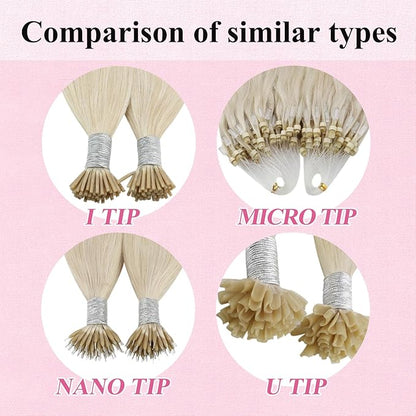 YoungSee Microbead Hair Extensions Blonde 14In Microlink Hair Extensions Human Hair Platinum Blonde 50g 50s Micro Ring Hair Extensions Blonde for Short Hair Beaded Hair Extensions Silky Straight