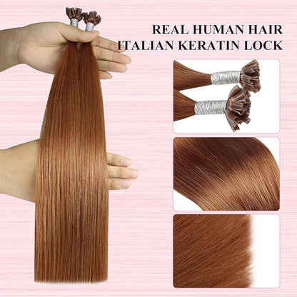 YoungSee U Tip Hair Extensions Copper UTip Hair Extensions Human Hair Copper 16In U Tip Keratin Hair Extensions Copper Pre Bonded Hair Extensions Comfortable and Soft Hair Extensions Utip 50s/25G