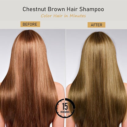 Fvquhvo Instant 3 in 1 Hair Dye Shampoo for Men & Women - Natural, Long Lasting, 16.9 Fl Oz (Chestnut Brown)