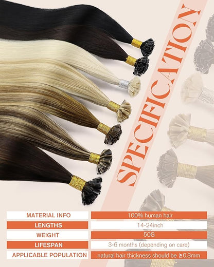 Sunny Hair K Tip Hair Extensions Real Human Hair Invisible Ktip Hair Extensions Light Brown Ombre Blonde 14inch 50g Silky Straight