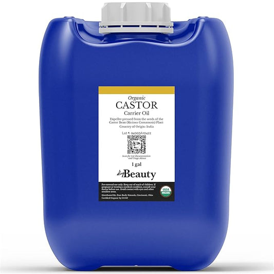 Bulk Castor Oil - Unrefined, Expeller Pressed, USDA Organic - Large 1 Gallon Jerrican - 100% Pure & Undiluted Aceite De Ricino - for Skin, Eyelashes, Eyebrows, and Hair Growth - by DIYBeauty