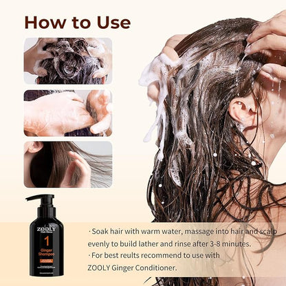 Ginger Shampoo with Zingiber Officinale Root, Preventing Hair Loss, for Men & Women, Scalp Therapy, 10.15 Fl Oz Each, Pack of 2