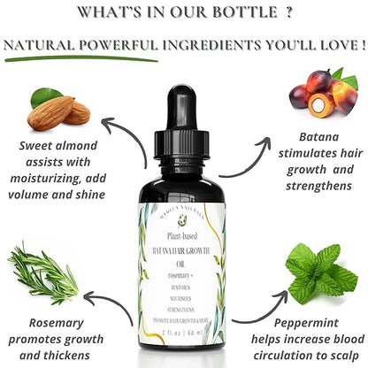 Batana Oil for Hair Growth - 100% Pure & Natural Blend with Raw & Organic Rosemary, Almond, Peppermint Oil - For Thicker, Fuller Hair - 2oz - All Hair Types