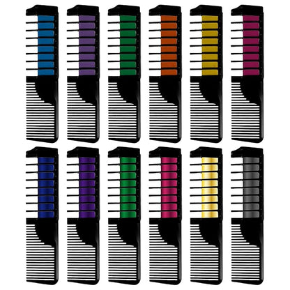 12 Hair chalks comb, 12 NEON & METALLIC hair chalk, Non-Toxic Easy Washable Hair Dye Colourful, METALLIC & NEON hair chalk -Perfect for Festivals, Halloween, Party, hair chalks for girls