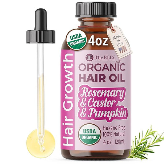 The ÉLIX USDA Organic Rosemary Oil for Hair Growth | Thickening Formula with Castor & Pumpkin Seed | for Hair Loss & Thinning | Made in USA | 4oz