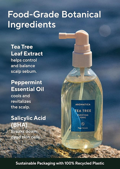 AROMATICA Tea Tree Purifying Tonic, Paraben, Silicone, Sulfate-free | Vegan | Soothing & Cooling Tonic for Your Scalp | Helps Hair Look Healthier and Nourished | Natural Ingredients Only (3.38oz)
