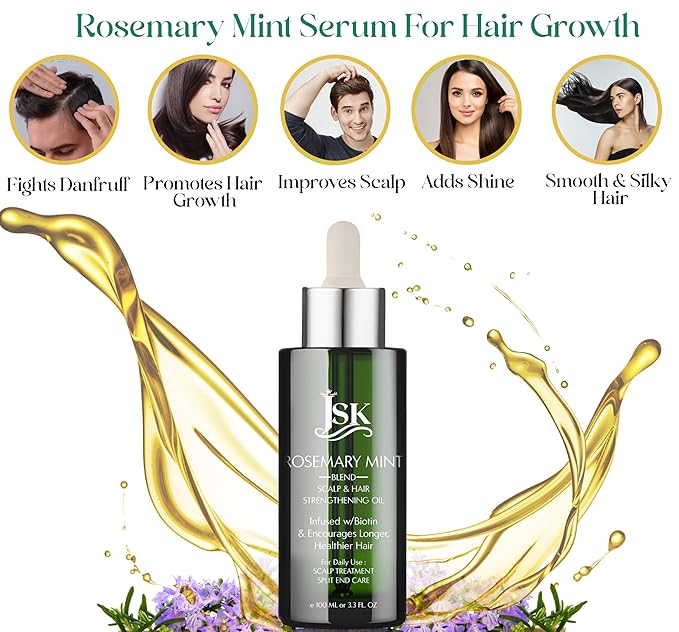JSK Hair Growth Shampoo & Conditioner Set Biotin & Rosemary for Thinning Hair, DHT Blockers, Hair Care Kit for Men & Women, Includes Scalp Massager & Bonnet, Sulphate-Free Thickening & Moisturizing