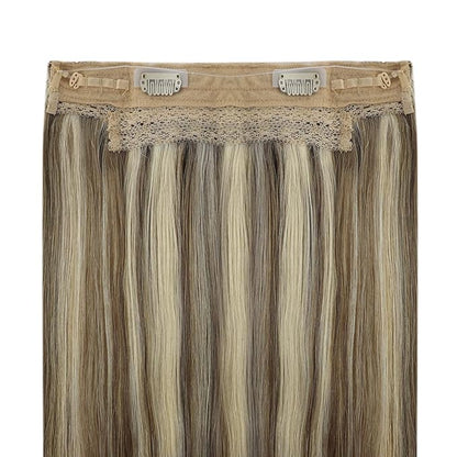 YoungSee Wire Hair Extensions Human Hair Highlight Human Hair Wire Extensions Light Brown Highlights with Blonde Smooth Wire Real Hair Extensions Personalized Customization Hair Extensions 16In 80G