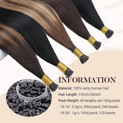 MAXITA I Tip Hair Extensions Human Hair, Balayage Chocolate Brown to Caramel Blonde 100g/50s 24 Inch, Comfortable Wear, 100% Remy Real Human Hair Itip Keratin Hair Extensions