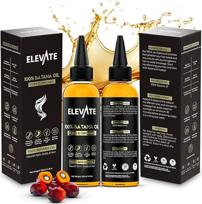 Elevate Batana Oil for Hair Growth | 100% Pure & Natural Raw Dr. Sebi Organic Oil from Honduras | Cold Pressed Chemical-Free for Thickness & Scalp Care Skin | Thicker Stronger Hair 4 Fl Oz 2 Pack