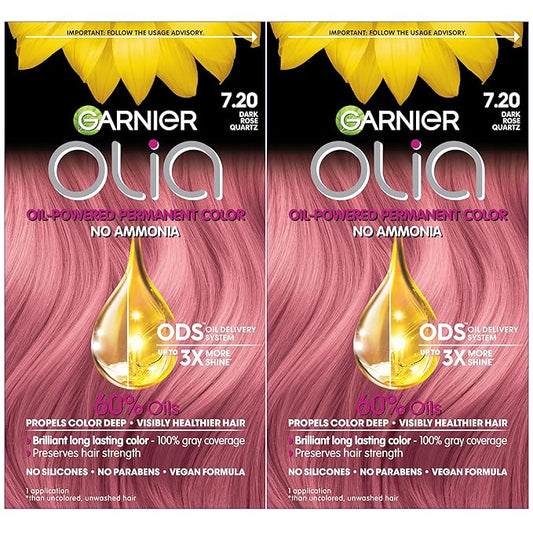 Garnier Hair Color Olia Ammonia-Free Brilliant Color Oil-Rich Permanent Hair Dye, 7.20 Dark Rose Quartz, 2 Count (Packaging May Vary)