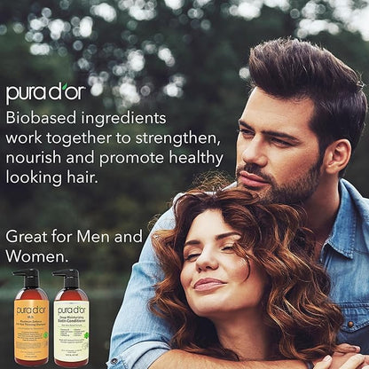 PURA D'OR MD Anti-Thinning Biotin Shampoo & Conditioner Set (16oz x2) Maximum Defense Coal-Tar Strong Scented Hebal Blend Hair Thickening Products For Women & Men, Daily Shampoo For Scalp Health