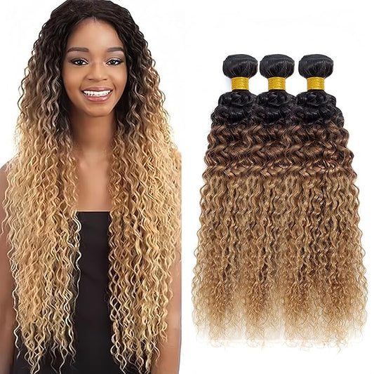 T1B/4/27 Bundles Human Hair Ombre Blonde Water Wave Bundles 24 26 28 Inch Niegmeag Virgin Remy Hair Extensions Honey Blonde Wet and Wavy Bundle