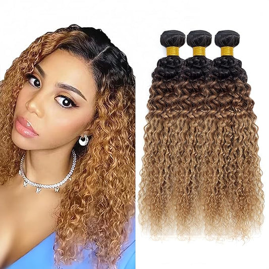 28 30 32 Inch Ombre Human Hair Bundles 4/27 Water Wave Bundles Niegmeag Virgin Remy Hair Extensions Double Weft Honey Blonde Wet and Wavy Bundle