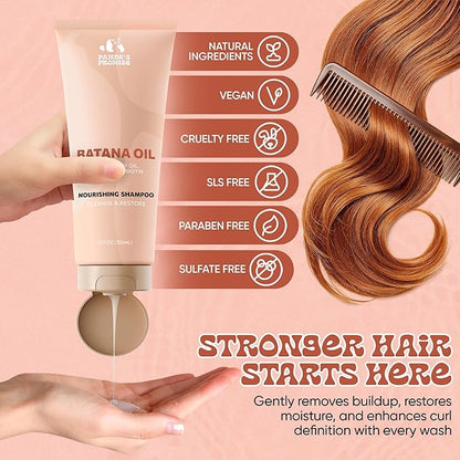 Panda's Promise Batana Oil Shampoo and Conditioner Set – Sulfate Free Batana Oil for Hair Growth – Thickening Conditioner and Shampoo for Damaged Hair, and All Hair Types, Unisex (12 fl oz Each)