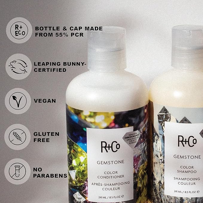 R+Co | Travel Sized | Gemstone Color Protection Shampoo and Conditioner Set for Preserving Color Treated Hair | Anti Frizz + Repairs + Nourishes | Vegan + Sulfate-Free | Set of 2