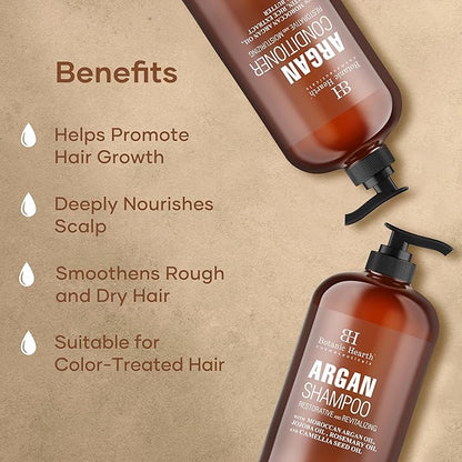 Botanic Hearth Argan Oil Shampoo And Conditioner Set | 16 Fl Oz Each With Keratin, Restorative & Moisturizing, Sulfate Free | All Hair Types & Color Treated Hair, Men And Women | (Packaging May Vary)