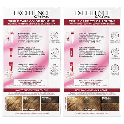 L'Oral Paris Excellence Crme Permanent Hair Color, 6G Light Golden Brown, 100% Gray Coverage Hair Dye, Pack of 2