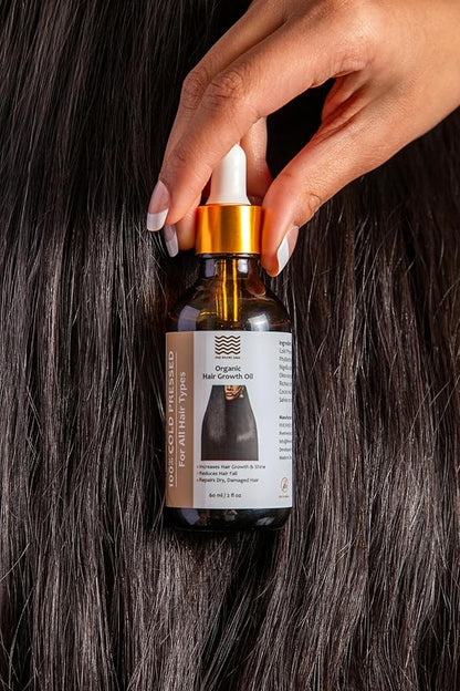 Organic Hair Growth Oil, 100% Cold Pressed Organic, Traditional Scalp & Hair Massage, Thickness Shine Repair for Damage & Thin Hair,Amla Blackseed Olive Castor Coconut Rosemary 2 oz
