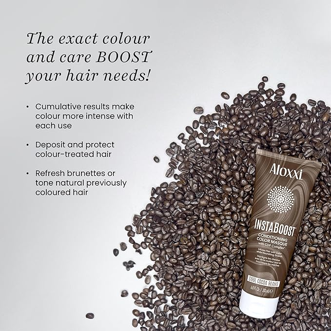 ALOXXI InstaBoost DARK BROWN Color Depositing Conditioner Mask, Instant Temporary Hair Color Dye, Hair Color Masque for Deep Conditioning (Cool Cocoa Beans) 6.8 Fl Oz