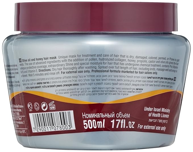 Mon Platin Honey & Olive Oil Hair Mask 500 g – Deep Conditioner with Dead Sea Minerals, Royal Jelly & Propolis – For Dry, Damaged, Colored, Permed or Split-End Hair – Hydrates Adds Shine
