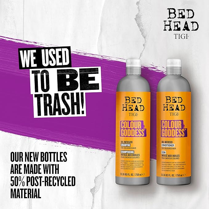 Bed Head by TIGI Moisturizing Shampoo and Conditioner Set for Colored Hair, Colour Goddess Hair Care with Sweet Almond & Coconut Oils, 25.36 fl oz, 2 Pack