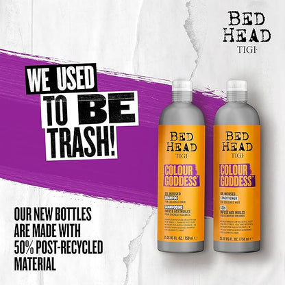 Bed Head by TIGI Moisturizing Shampoo and Conditioner Set for Colored Hair, Colour Goddess Hair Care with Sweet Almond & Coconut Oils, 25.36 fl oz, 2 Pack