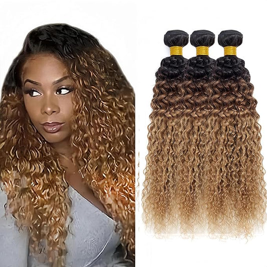 4/27 Human Hair Bundles Ombre Blonde Water Wave Bundle Niegmeag Virgin Soft and Sikly Remy Hair 3 Bundles 16 18 20 Inch Double Weft Hair Weave